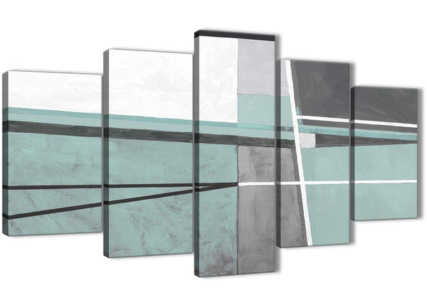 Oversized 5 Piece Duck Egg Blue Grey Painting Abstract Dining Room Canvas Wall Art Decor - 5396 - 160cm XL Set Artwork