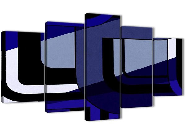 Oversized 5 Piece Indigo Navy Blue Painting Abstract Dining Room Canvas Wall Art Decor - 5411 - 160cm XL Set Artwork