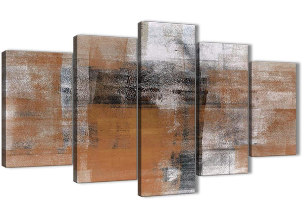 Oversized 5 Piece Orange Black White Painting Abstract Dining Room Canvas Wall Art Decor - 5398 - 160cm XL Set Artwork