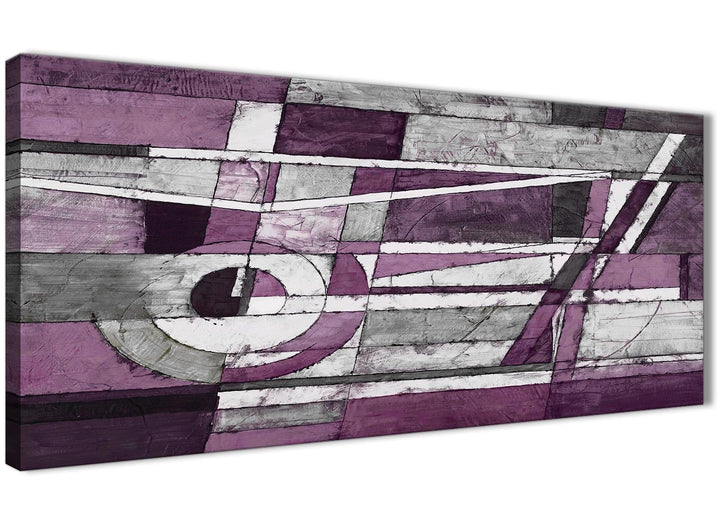 Panoramic Aubergine Grey White Painting Living Room Canvas Pictures Accessories - Abstract 1406 - 120cm Print - 3406
