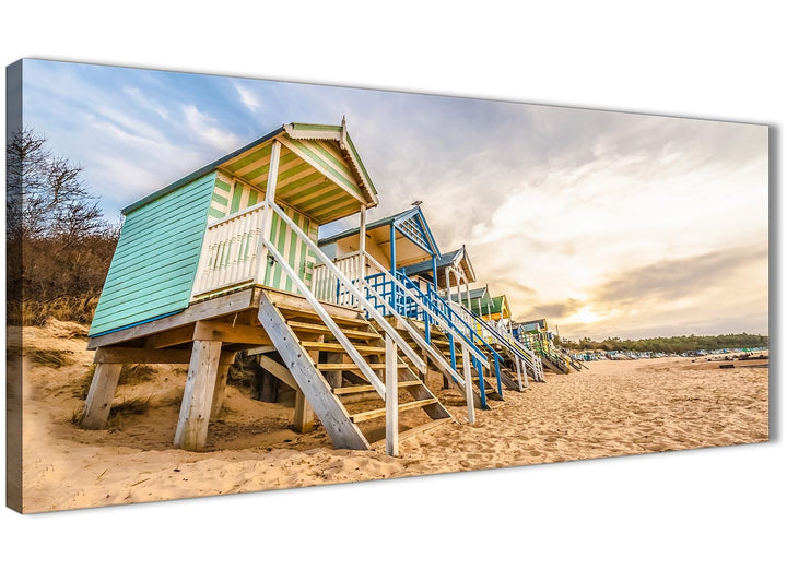 Panoramic Beach Huts Scene - Canvas Art Pictures - Landscape - 1200 - 120cm Wide Print - 3200