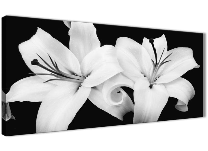 Panoramic Black White Lily Flower Living Room Canvas Wall Art Accessories - 1458 - 120cm Print - 5458