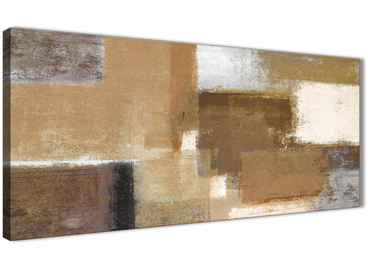 Panoramic Brown Cream Beige Painting Living Room Canvas Pictures Accessories - Abstract 1387 - 120cm Print - 3387