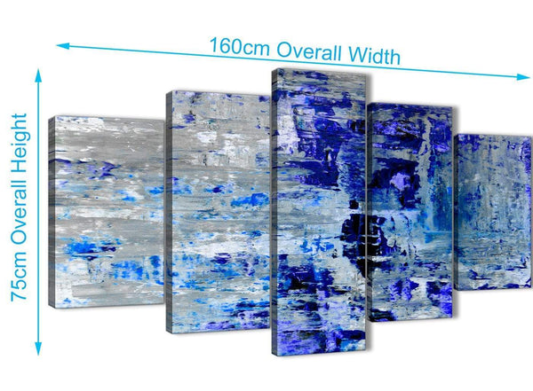 Panoramic Extra Large Indigo Blue Grey Abstract Painting Wall Art Print Canvas Split 5 Set 160cm Wide 5358 For Your Living Room