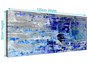 Panoramic Indigo Blue Grey Abstract Painting Wall Art Print Canvas Modern 120cm Wide 1358 For Your Kitchen