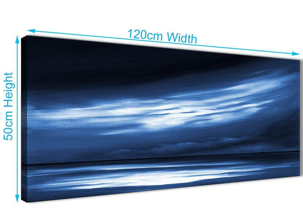 Panoramic Indigo Blue White Abstract Sunset Modern Canvas Wall Art Modern 120cm Wide 1332 For Your Bedroom
