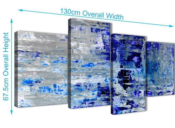 Panoramic Large Indigo Blue Grey Abstract Painting Wall Art Print Canvas Split 4 Part 130cm Wide 4358 For Your Living Room