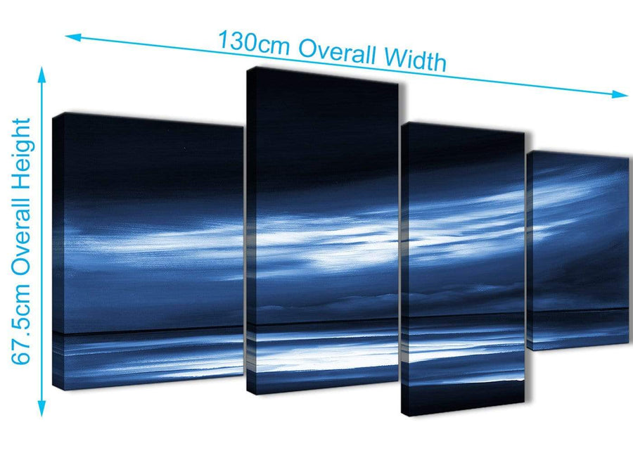 Panoramic Large Indigo Blue White Abstract Sunset Modern Canvas Wall Art Multi 4 Set 130cm Wide 4332 For Your Dining Room