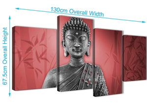 Panoramic Large Red And Grey Silver Wall Art Prints Of Buddha Canvas Split 4 Piece 4331 For Your Hallway