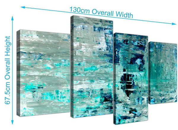 Panoramic Large Turquoise Teal Abstract Painting Wall Art Print Canvas Split 4 Set 4333 For Your Hallway
