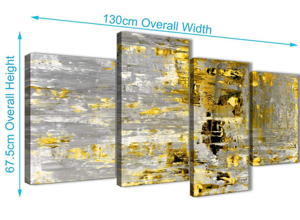 Panoramic Large Yellow Abstract Painting Wall Art Print Canvas Split 4 Piece 130cm Wide 4357 For Your Kitchen