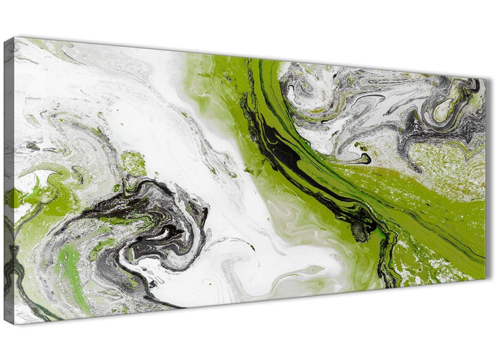 Panoramic Lime Green and Grey Swirl Bedroom Canvas Pictures Accessories - Abstract 1464 - 120cm Print - 5464