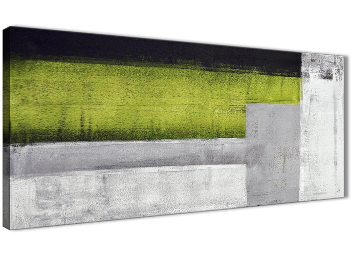 Panoramic Lime Green Grey Painting Bedroom Canvas Wall Art Accessories - Abstract 1424 - 120cm Print - 3424