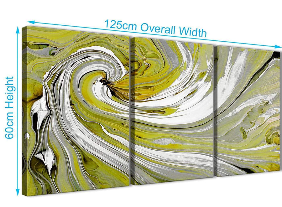 Panoramic Lime Green Swirls Modern Abstract Canvas Wall Art Multi Set Of 3 125cm Wide 3351 For Your Living Room