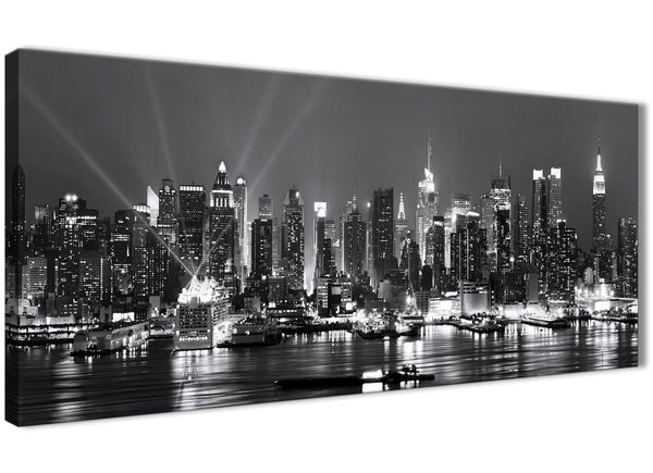 Panoramic New York Hudson River Skyline Canvas Art Pictures - Landscape - 1435 Black White Grey - 120cm Wide Print