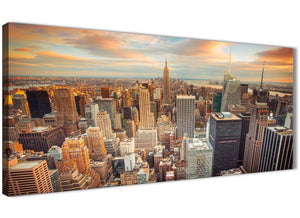 Panoramic New York Skyline Sunset Manhattan Cityscape - Canvas Art Pictures - Landscape - 1202 - 120cm Wide Print