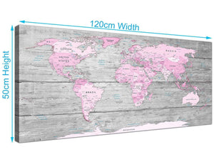 Cheap Pink Grey Large Pink Grey Map Of World Atlas Canvas Wall Art Print ‚Äö√Ñ√¨ Maps Canvas Modern 120cm Wide 1302 For Your Kitchen