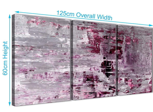 Panoramic Plum Grey Abstract Painting Wall Art Print Canvas Split 3 Set 125cm Wide 3359 For Your Living Room
