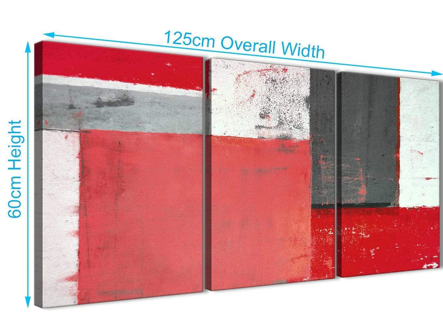Panoramic Red Grey Abstract Painting Canvas Wall Art Multi 3 Panel 125cm Wide 3343 For Your Dining Room