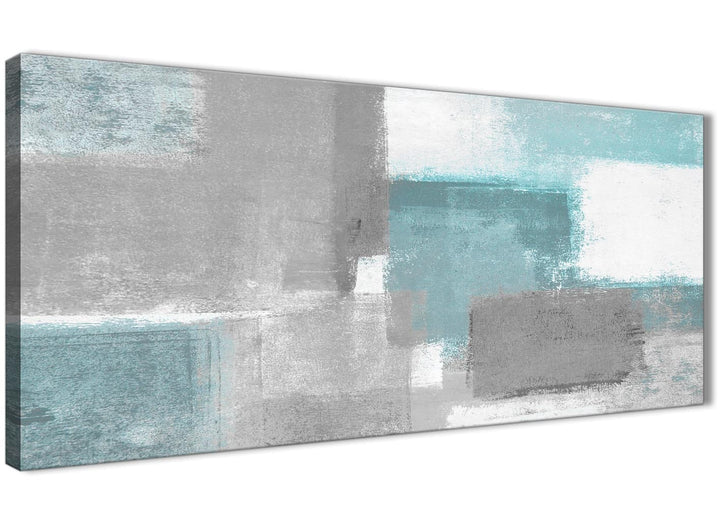 Panoramic Teal Grey Painting Bedroom Canvas Pictures Accessories - Abstract 1377 - 120cm Print - 1s377l