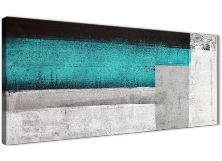 Panoramic Teal Turquoise Grey Painting Bedroom Canvas Pictures Accessories - Abstract 1429 - 120cm Print - 3429