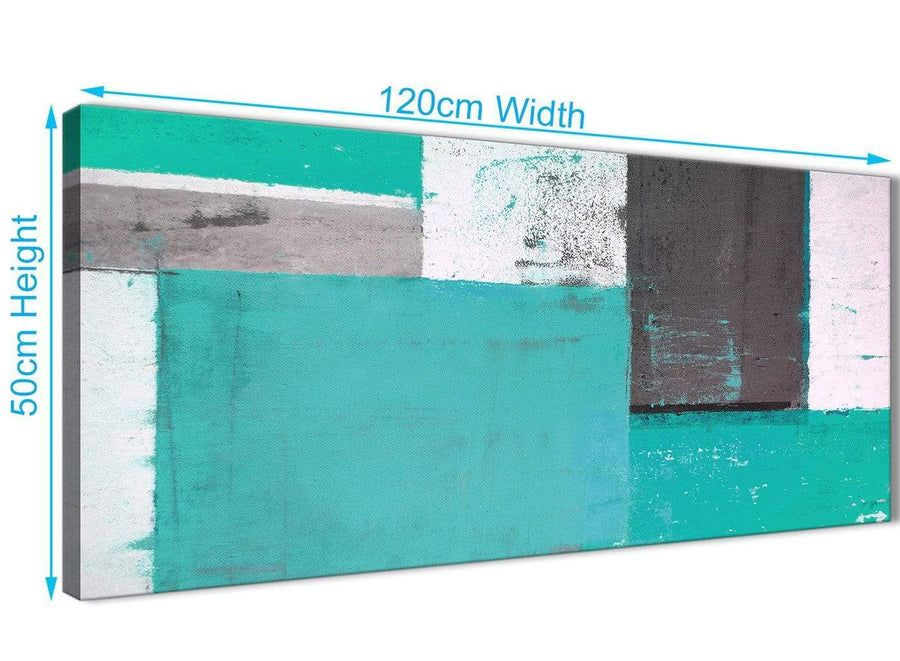Panoramic Turquoise Grey Abstract Painting Canvas Wall Art Modern 120cm Wide 1345 For Your Living Room