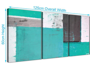 Panoramic Turquoise Grey Abstract Painting Canvas Wall Art Multi Set Of 3 125cm Wide 3345 For Your Living Room
