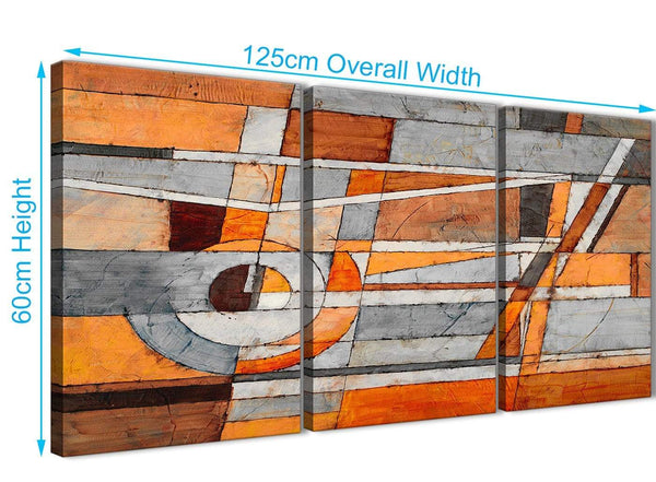 Quality 3 Piece Burnt Orange Grey Painting Office Canvas Pictures Accessories - Abstract 3405 - 126cm Set of Prints