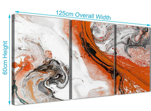 Quality 3 Panel Orange and Grey Swirl Dining Room Canvas Pictures Decor - Abstract 3461 - 126cm Set of Prints