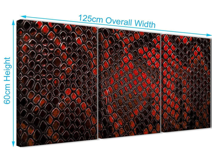 Quality 3 Panel Red Snakeskin Animal Print Kitchen Canvas Pictures Accessories - Abstract 3476 - 126cm Set of Prints