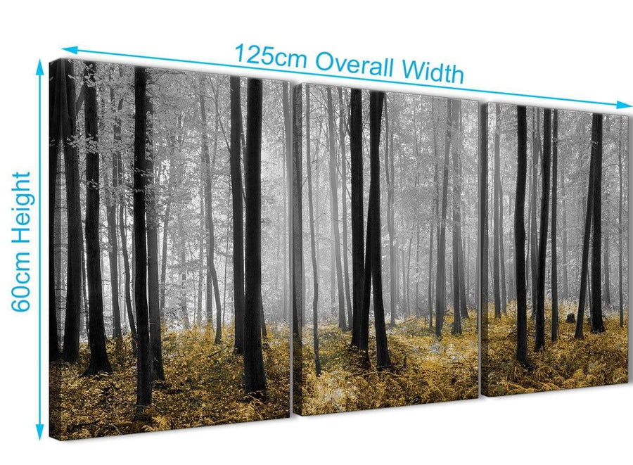 Quality 3 Panel Yellow and Grey Forest Woodland Trees Dining Room Canvas Wall Art Accessories - 3384 - 126cm Set of Prints