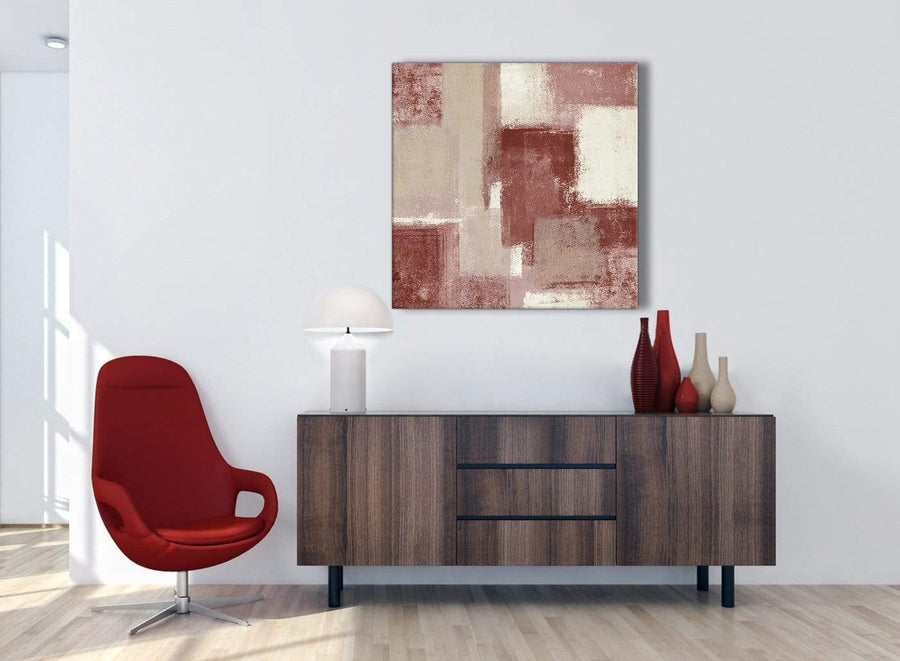 Red and Cream Abstract Bedroom Canvas Pictures Decorations 1s370l - 79cm Square Print