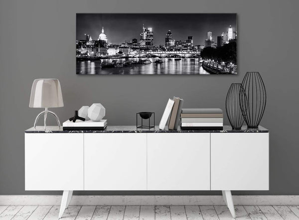 River Thames Skyline of London Canvas Wall Art - Landscape - 1430 Black White Grey - 120cm Wide Print