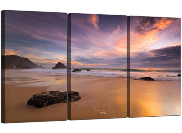Set of 3 Seascape Canvas Prints UK Beach Sunset 3198