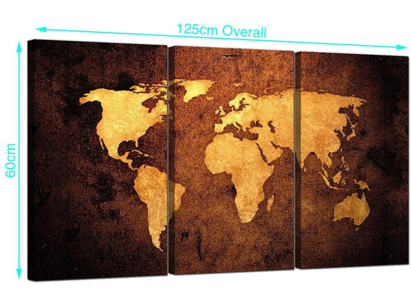 3 Part Vintage Map Canvas Prints UK 125cm x 60cm 3188