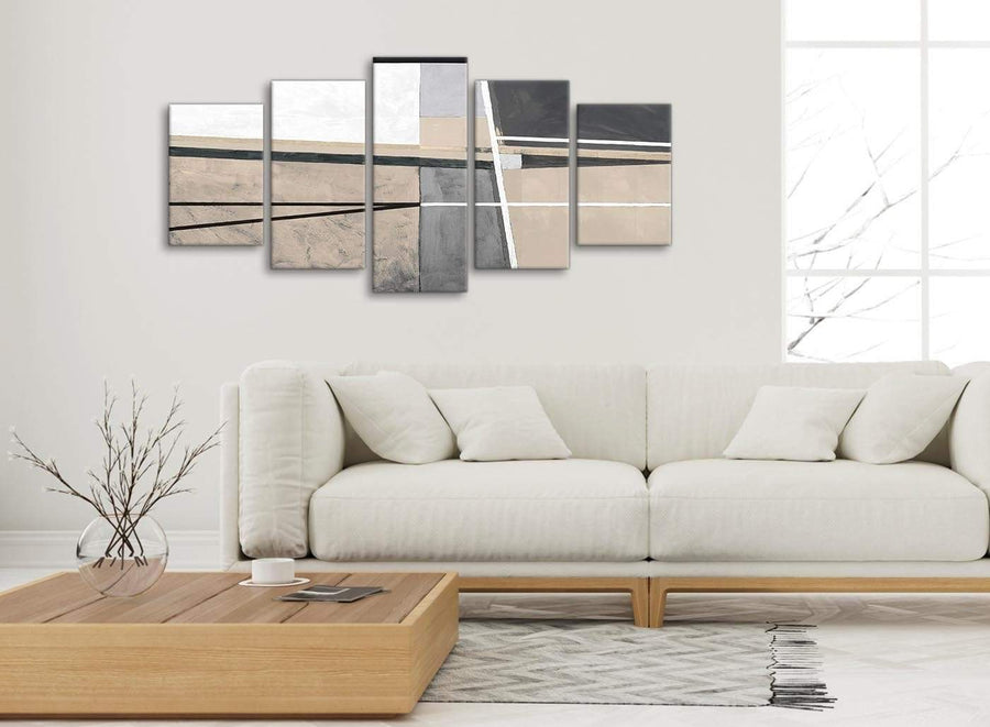 Set of 5 Piece Beige Cream Grey Painting Abstract Office Canvas Pictures Decorations - 5394 - 160cm XL Set Artwork