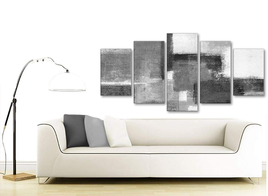Set of 5 Part Black White Grey Abstract Living Room Canvas Pictures Decorations - 5368 - 160cm XL Set Artwork