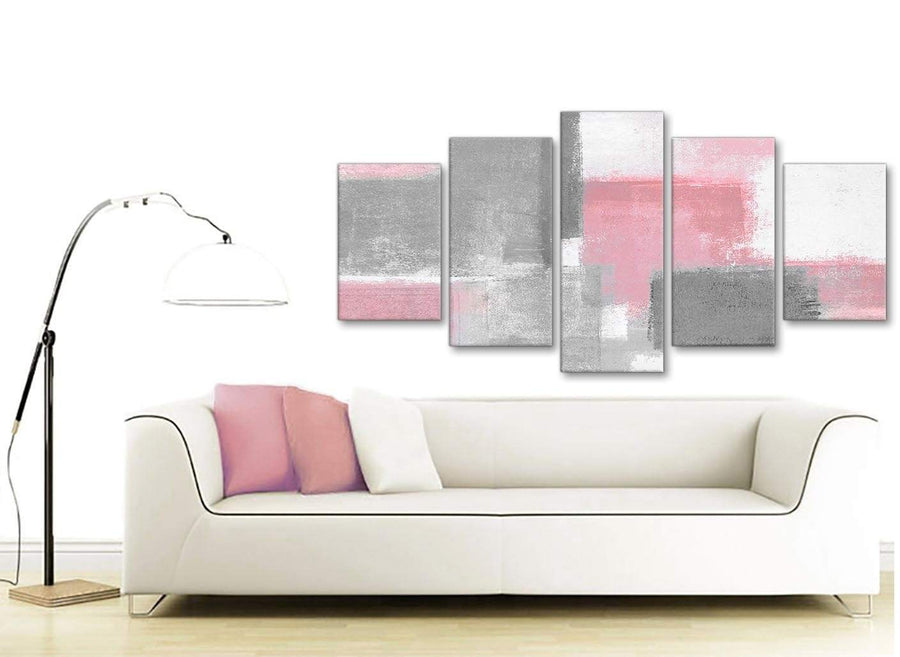 Set of 5 Piece Blush Pink Grey Painting Abstract Dining Room Canvas Wall Art Decorations - 5378 - 160cm XL Set Artwork