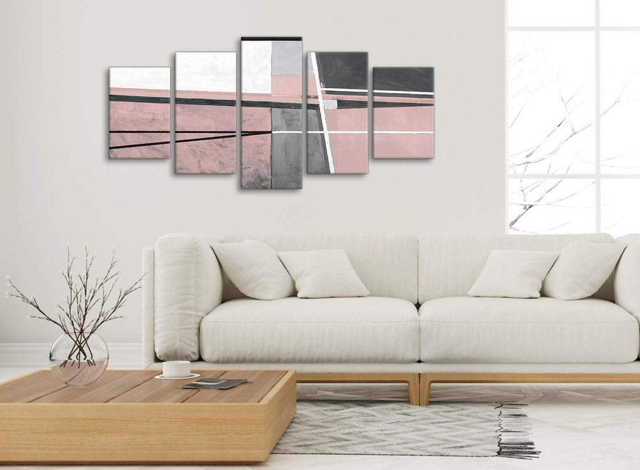 Set of 5 Piece Blush Pink Grey Painting Abstract Dining Room Canvas Pictures Decorations - 5393 - 160cm XL Set Artwork