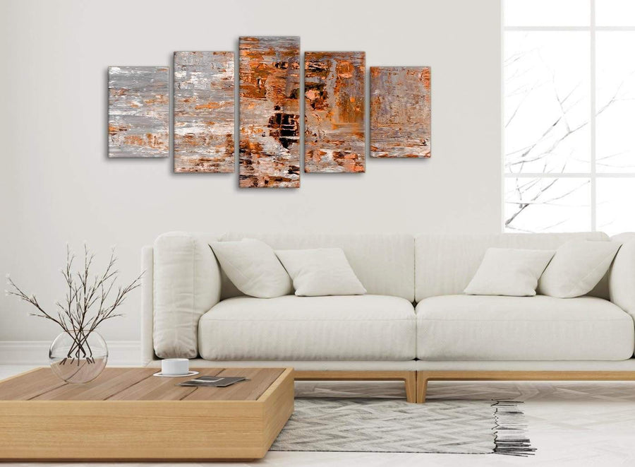 Set of 5 Piece Burnt Orange Grey Painting Abstract Living Room Canvas Pictures Decor - 5415 - 160cm XL Set Artwork