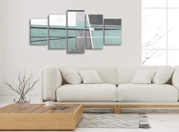 Set of 5 Piece Duck Egg Blue Grey Painting Abstract Dining Room Canvas Wall Art Decor - 5396 - 160cm XL Set Artwork