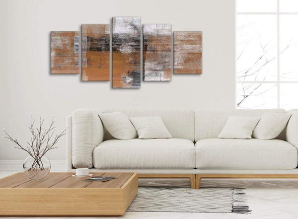 Set of 5 Piece Orange Black White Painting Abstract Dining Room Canvas Wall Art Decor - 5398 - 160cm XL Set Artwork