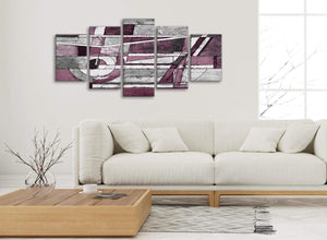 Set of 5 Piece Plum Grey White Painting Abstract Office Canvas Pictures Decorations - 5408 - 160cm XL Set Artwork