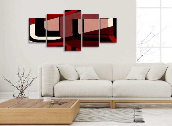 Set of 5 Piece Red Black Painting Abstract Bedroom Canvas Wall Art Decorations - 5410 - 160cm XL Set Artwork