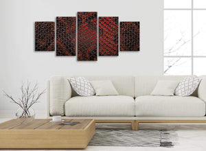 Set of 5 Panel Red Snakeskin Animal Print Abstract Living Room Canvas Wall Art Decorations - 5476 - 160cm XL Set Artwork