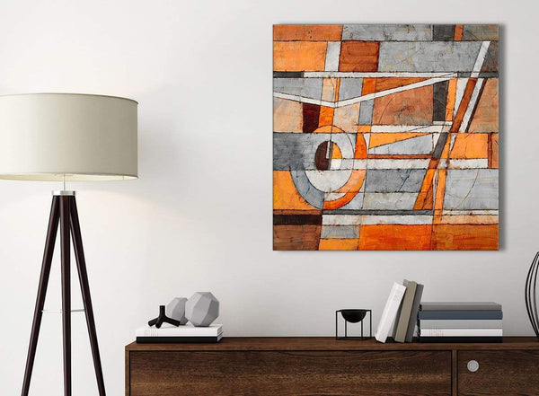 Small Burnt Orange Grey Painting Kitchen Canvas Pictures Accessories - Abstract 1s405s - 49cm Square Print