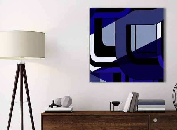 Small Indigo Navy Blue Painting Bathroom Canvas Wall Art Accessories - Abstract 1s411s - 49cm Square Print