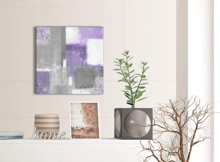 Small Purple Grey Painting Bathroom Canvas Wall Art Accessories - Abstract 1s376s - 49cm Square Print