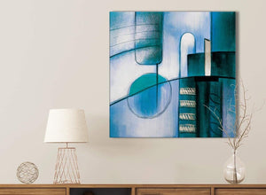 Teal Cream Painting Bathroom Canvas Wall Art Accessories - Abstract 1s417s - 49cm Square Print