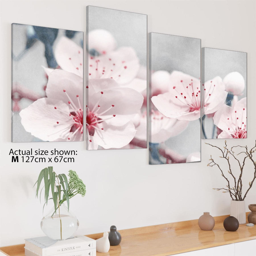Pink Blue Flowers Floral Canvas Wall Art Print
